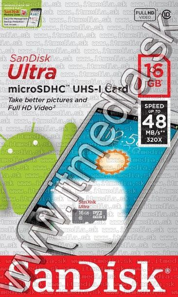Image of Sandisk microSD-HC kártya 16GB UHS-I U1 *Mobile Ultra CLASS10 Androidhoz* 48MB/s (IT11343)